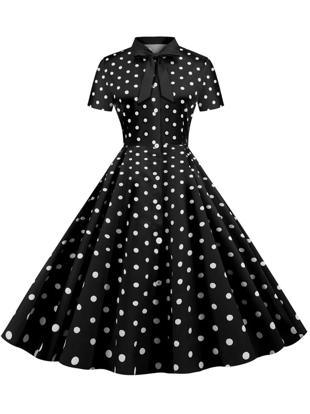 1950s Bow Collar Striped Dots Swing Dress