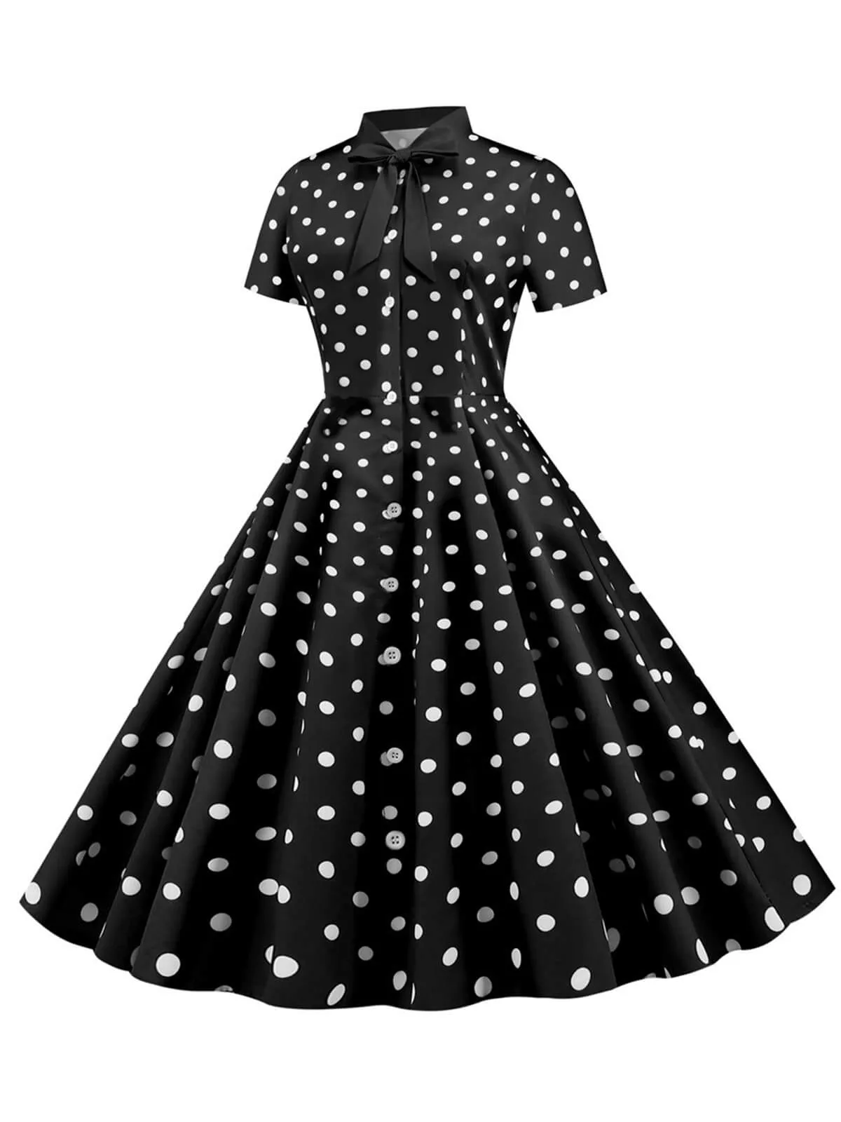 1950s Bow Collar Striped Dots Swing Dress