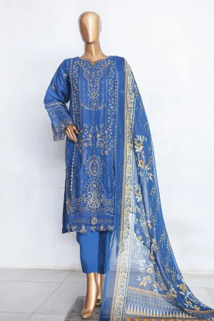 Bin Saeed Stitched 3 Piece Luxury Emb Cotton Vol-03 Collection'2024-LF-1058-Blue