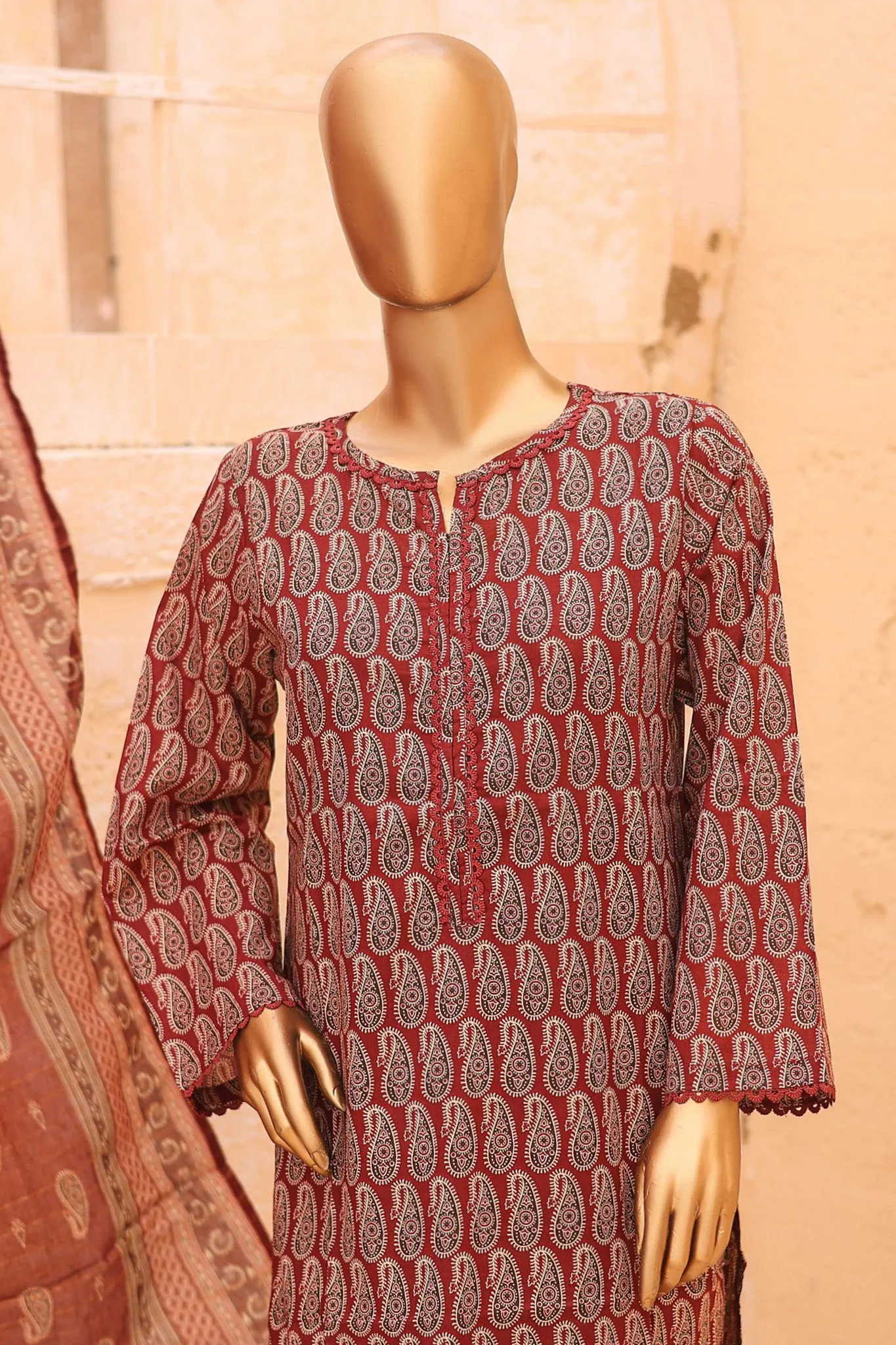 Bin Saeed Stitched 3 Piece Printed Lawn Vol-12 Collection'2024-SM-842-Maroon