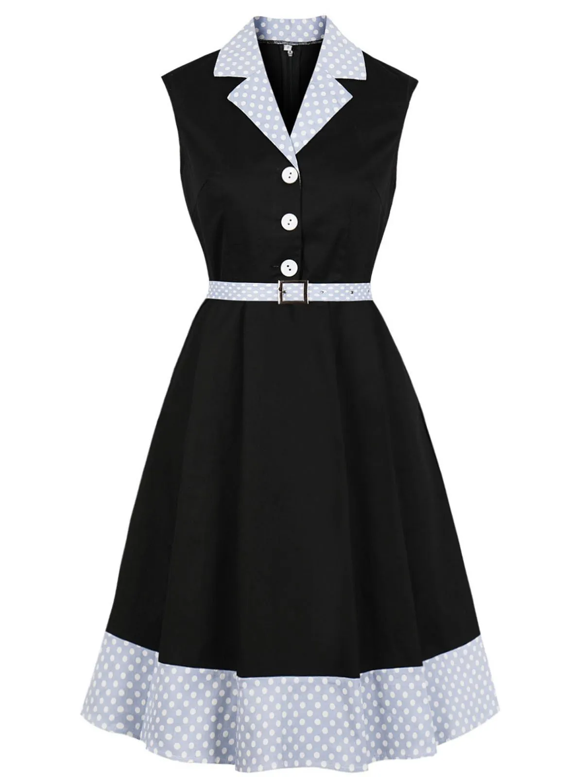 Black 1940s Polka Dot Turndown Collar Dress