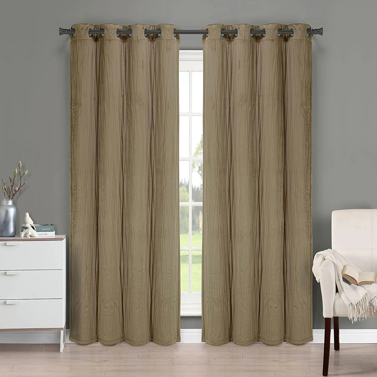 Brielle Home Velvet Grommet Top Window Curtain Panel