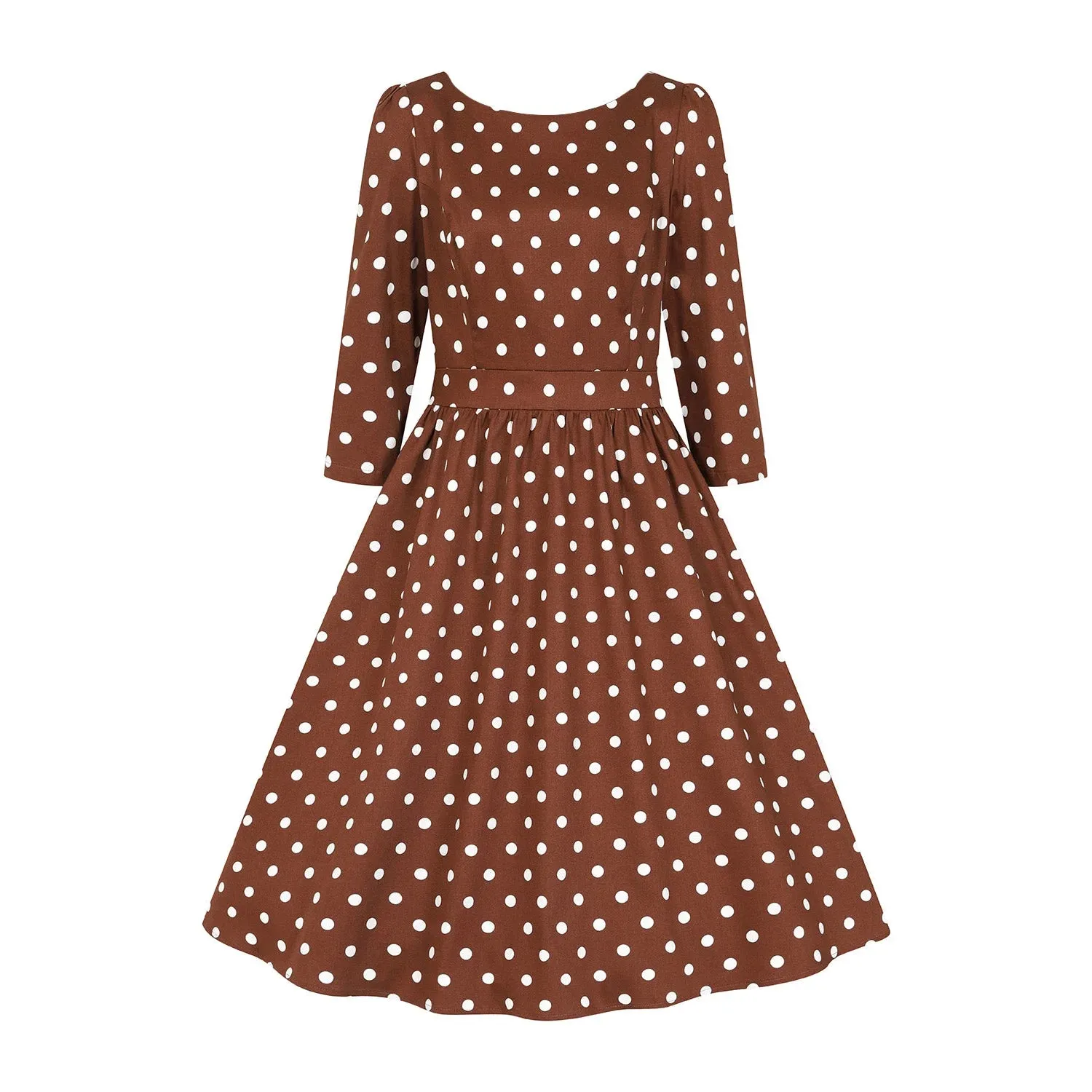 Brown And Cream Polka Dot Vintage 50s 3/4 Sleeve Swing Tea Dress