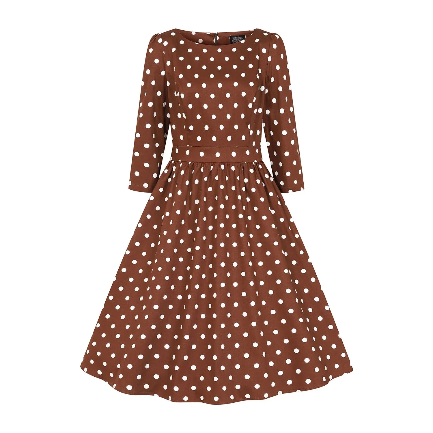 Brown And Cream Polka Dot Vintage 50s 3/4 Sleeve Swing Tea Dress