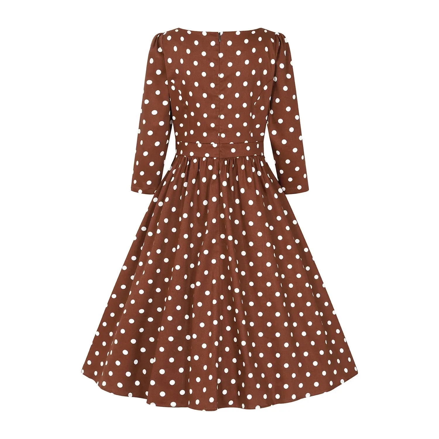 Brown And Cream Polka Dot Vintage 50s 3/4 Sleeve Swing Tea Dress