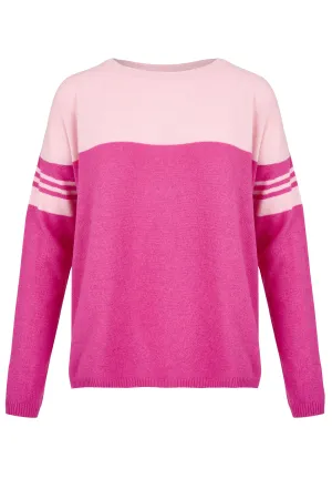 Cashmere Mix Sweater in Baby Pink & Cerise with Cerise Arm Rings