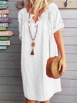 Cotton and Linen Short Sleeve Dress