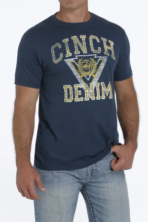 CREW NECK CINCH DENIM LOGO TEE - HEATHER NAVY