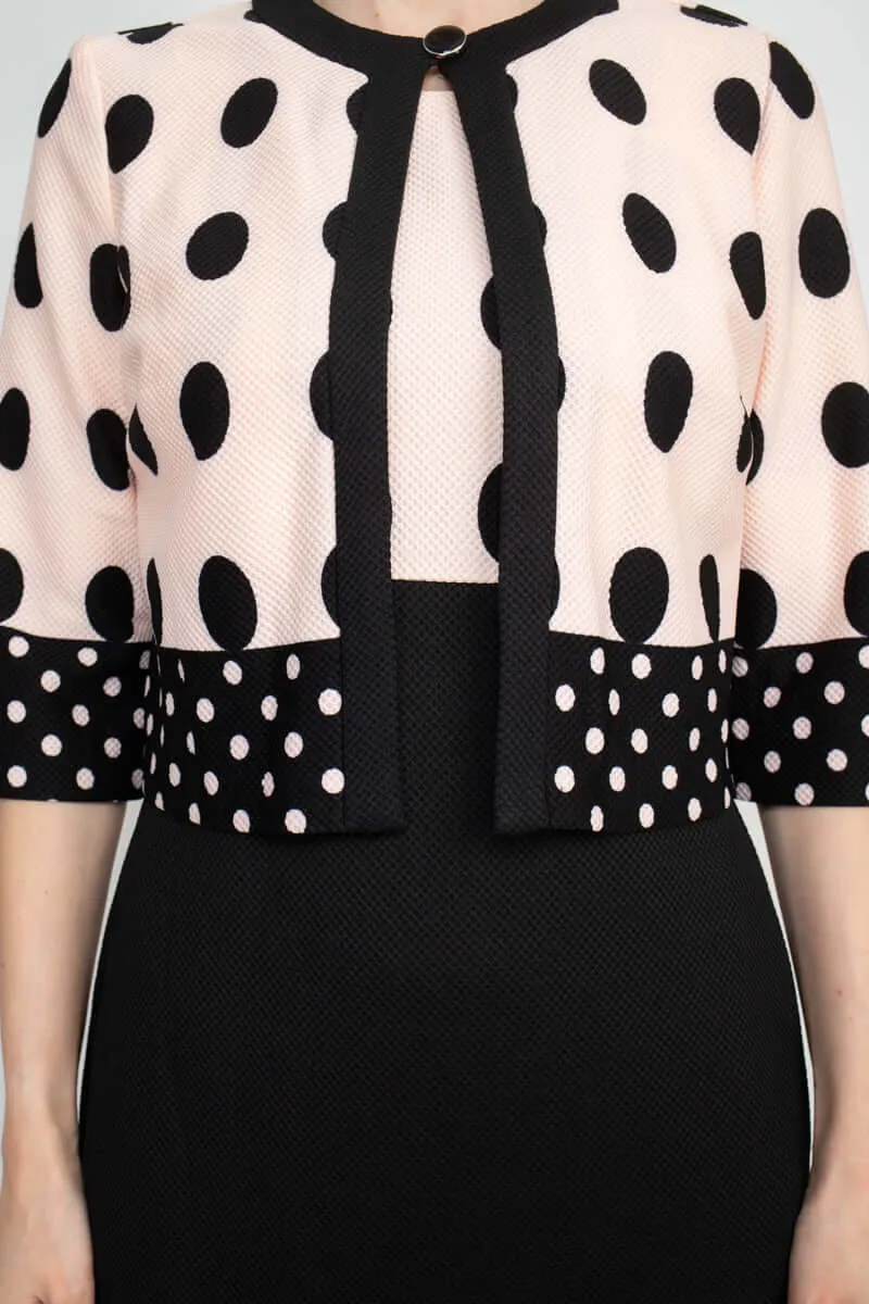 Danny & Nicole Boat Neck Sleeveless Zipper Back Polka Dot Print PK Jacket Dress