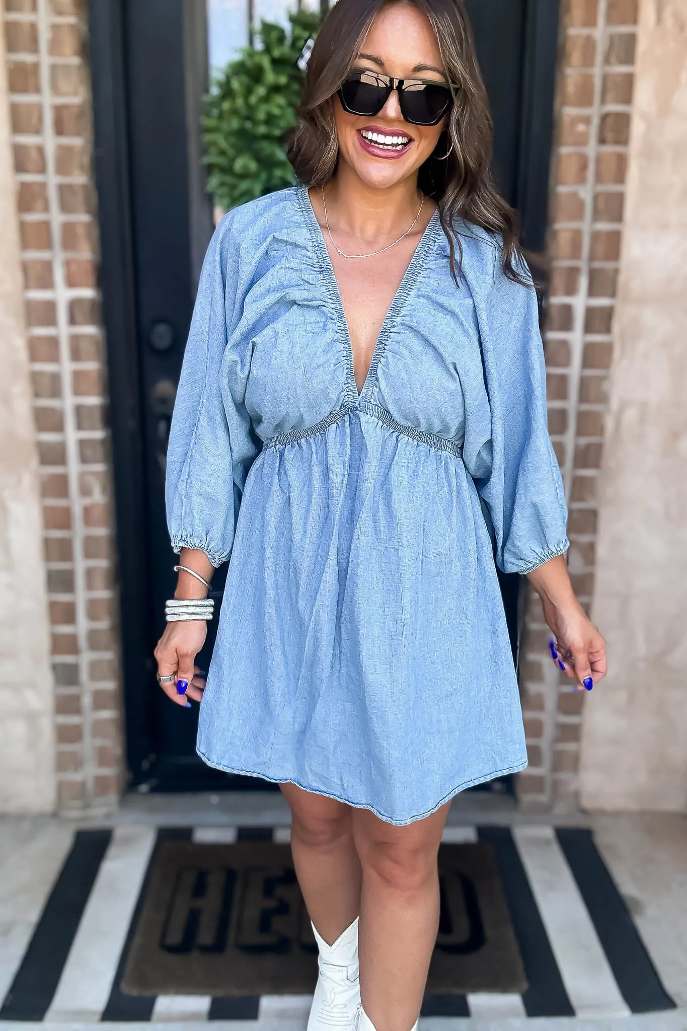 Denim Balloon Sleeve Dress