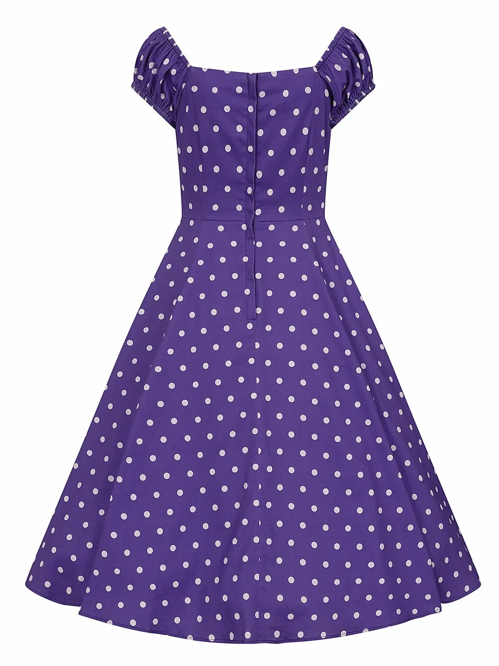 Dolores Doll Purple and White Polka Dot Dress by Collectif