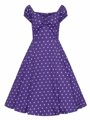 Dolores Doll Purple and White Polka Dot Dress by Collectif