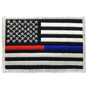 Dual Blue/Red Line American Flag Patch, 2 x 3 Inches, White Border