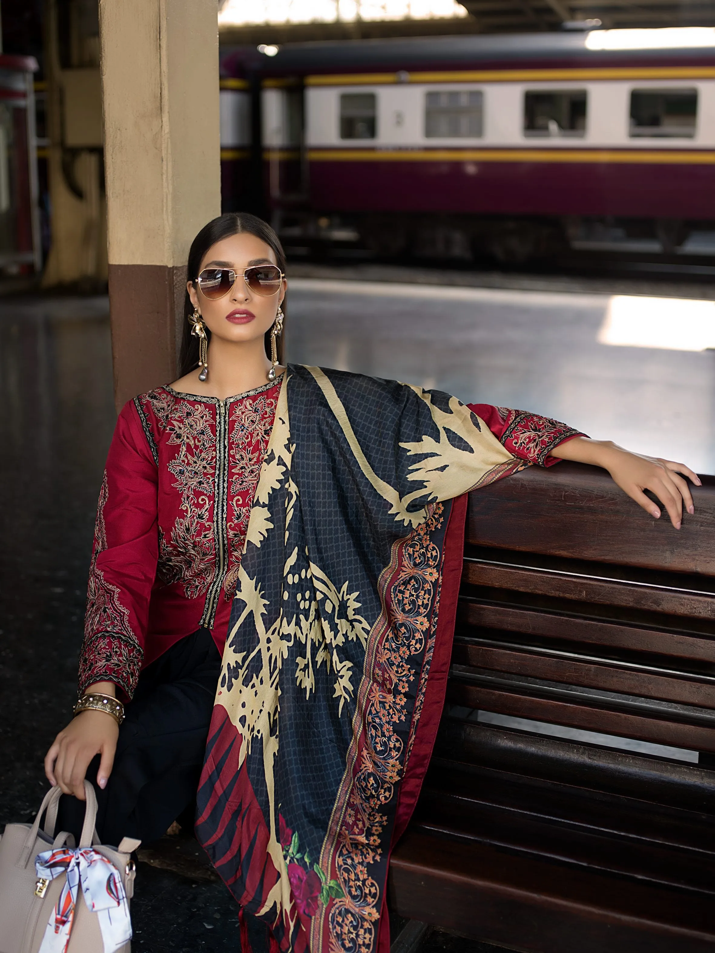 Erum Khan Embroidered Chiffon Collection – Barn Red