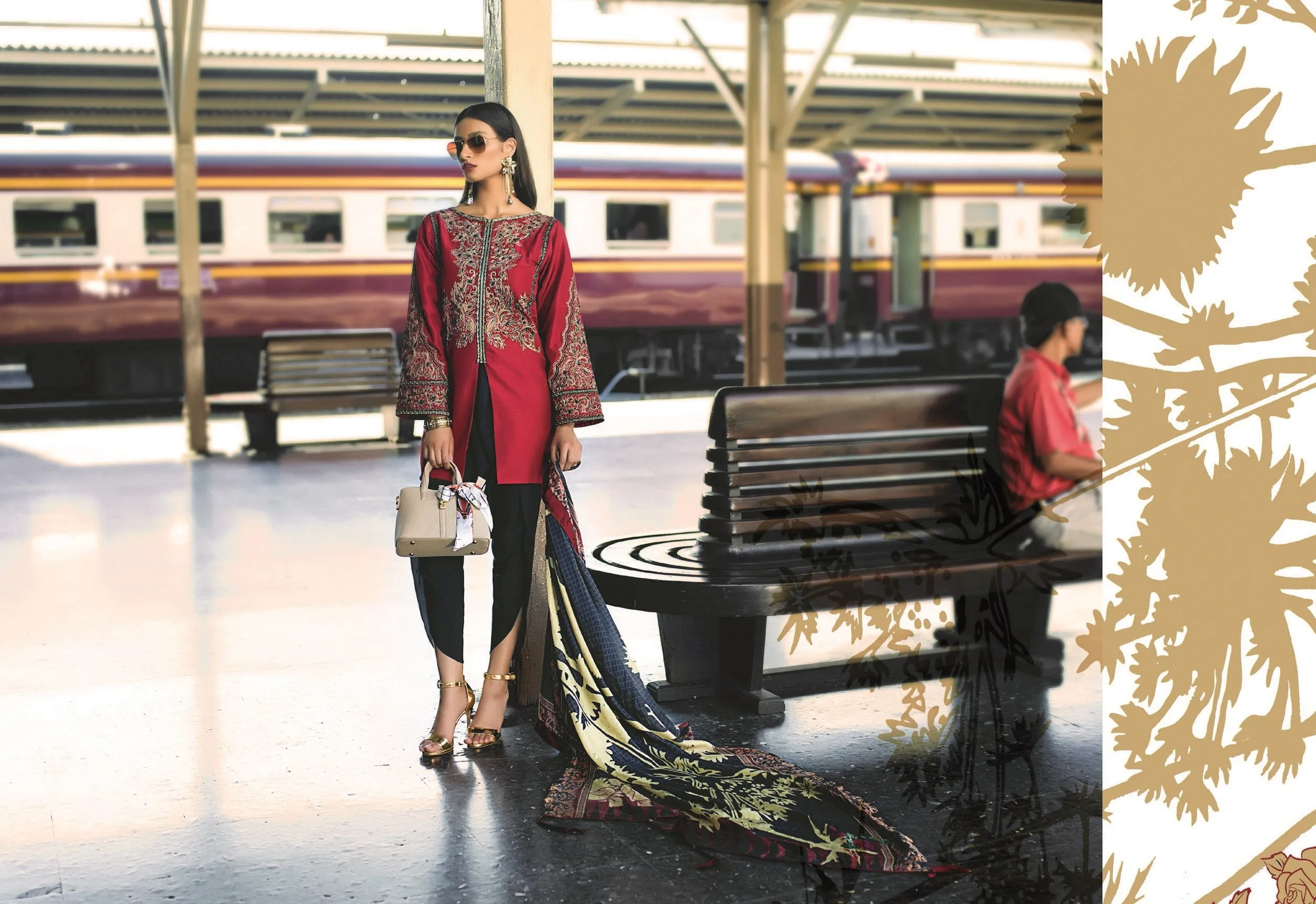 Erum Khan Embroidered Chiffon Collection – Barn Red