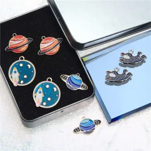 Factory direct alloy jewelry accessories rocket astronaut planet exquisite DIY earrings ear clip pendant material package