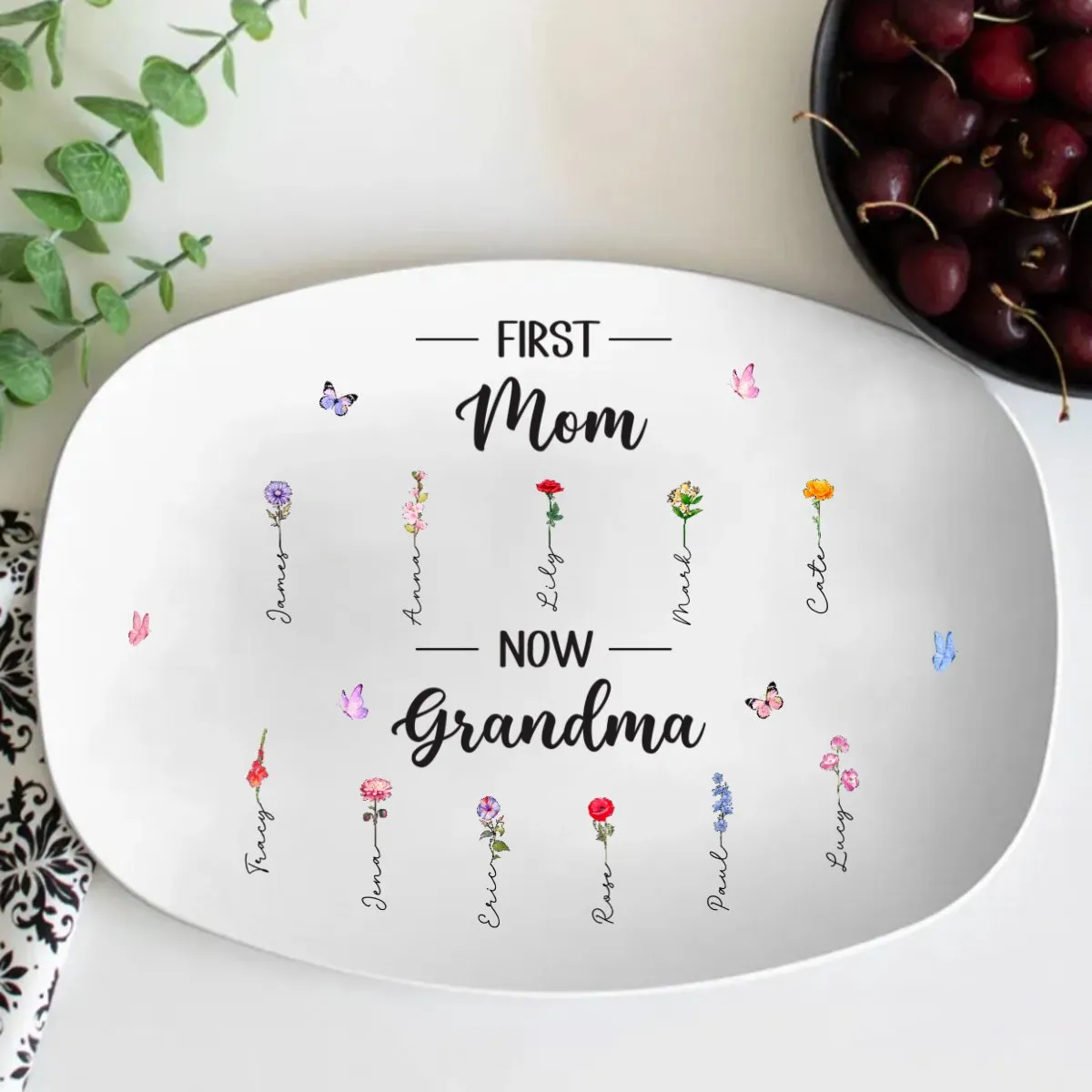 Family - First Mom Now Grandma - Personalized Platter