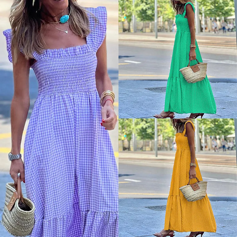 Fashionable Sleeveless Midi Plaid Dress