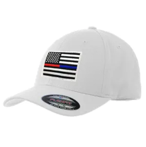 FlexFit Dual American Flag Hat, White