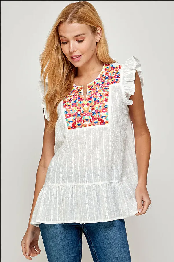 Floral Embroidered Ruffle Top