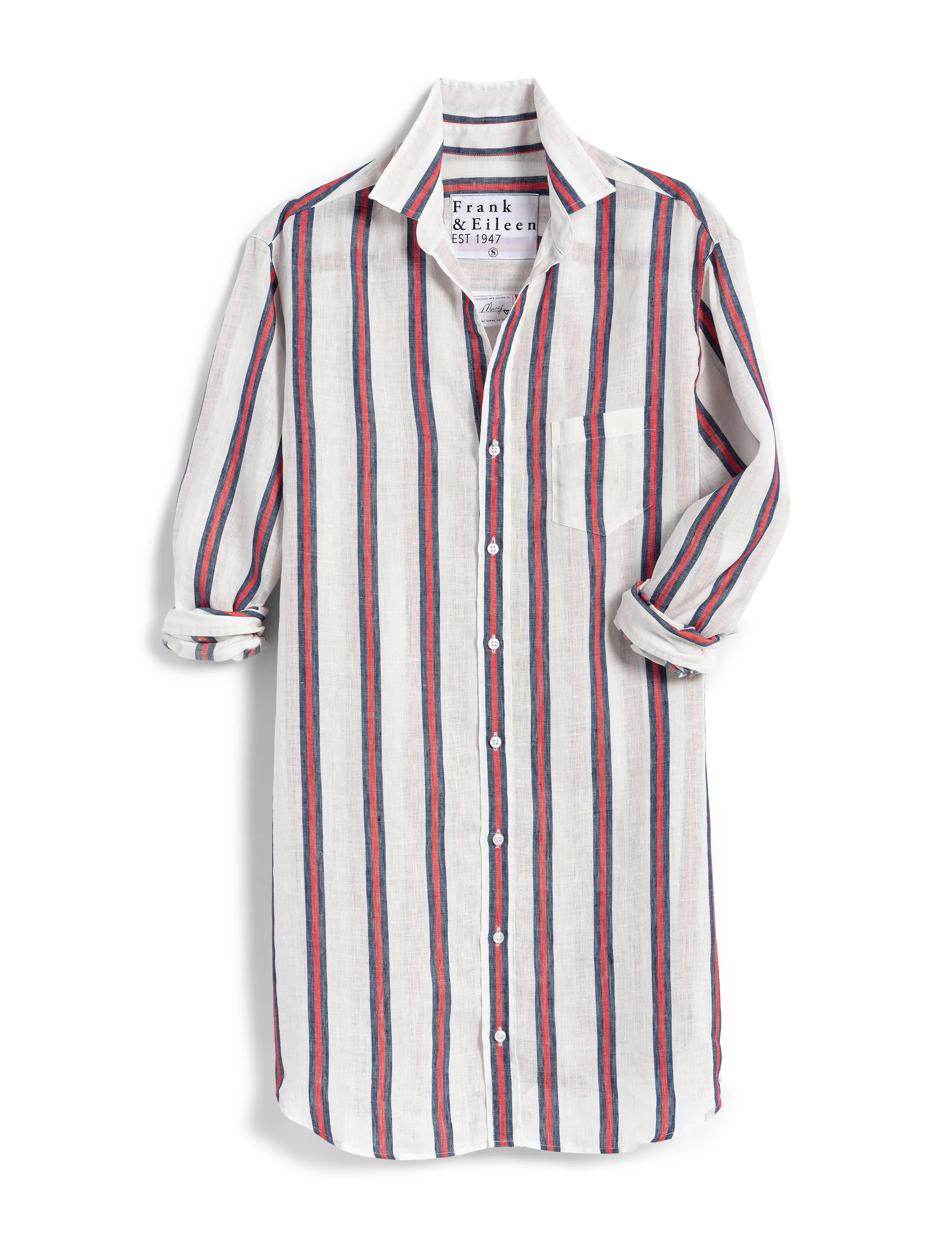 Frank & Eileen - Mary Woven Button Up Dress in Red, Navy Stripe