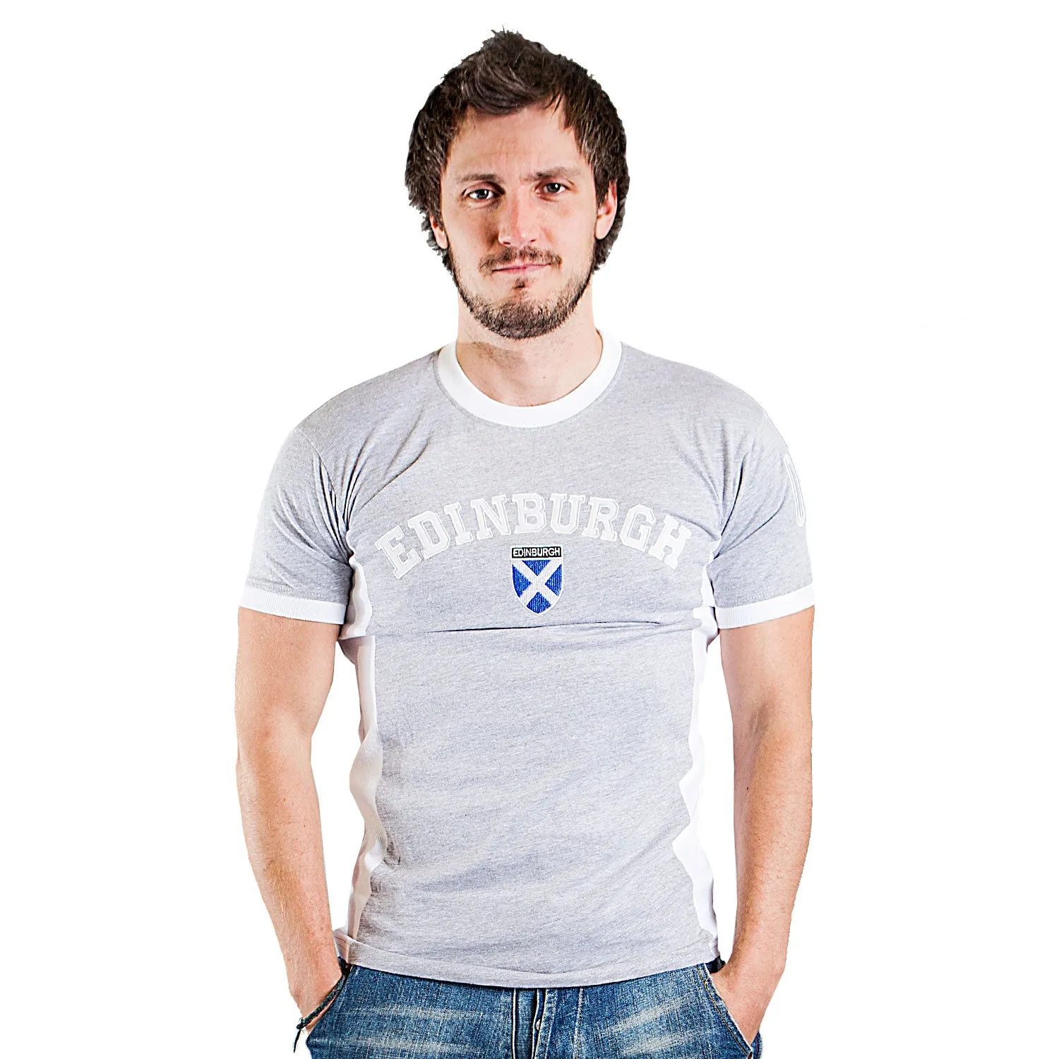 Gents Edinburgh No 9 T-Shirt Grey Marl/White