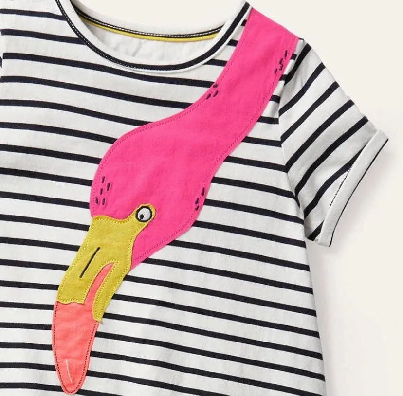 Girls Flamingo Striped Dress