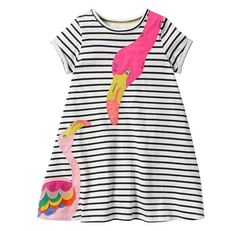 Girls Flamingo Striped Dress