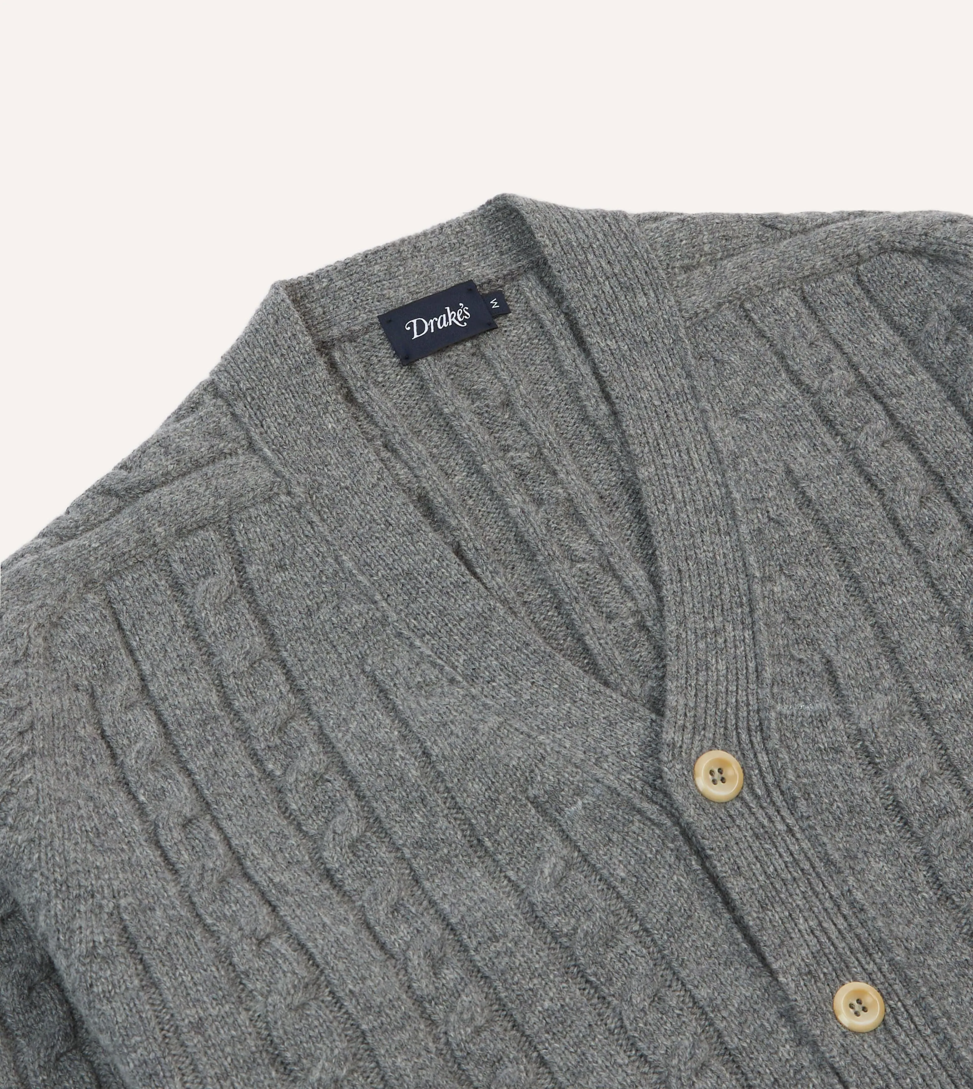 Grey Lambswool 6 Button Cable Knit Cardigan