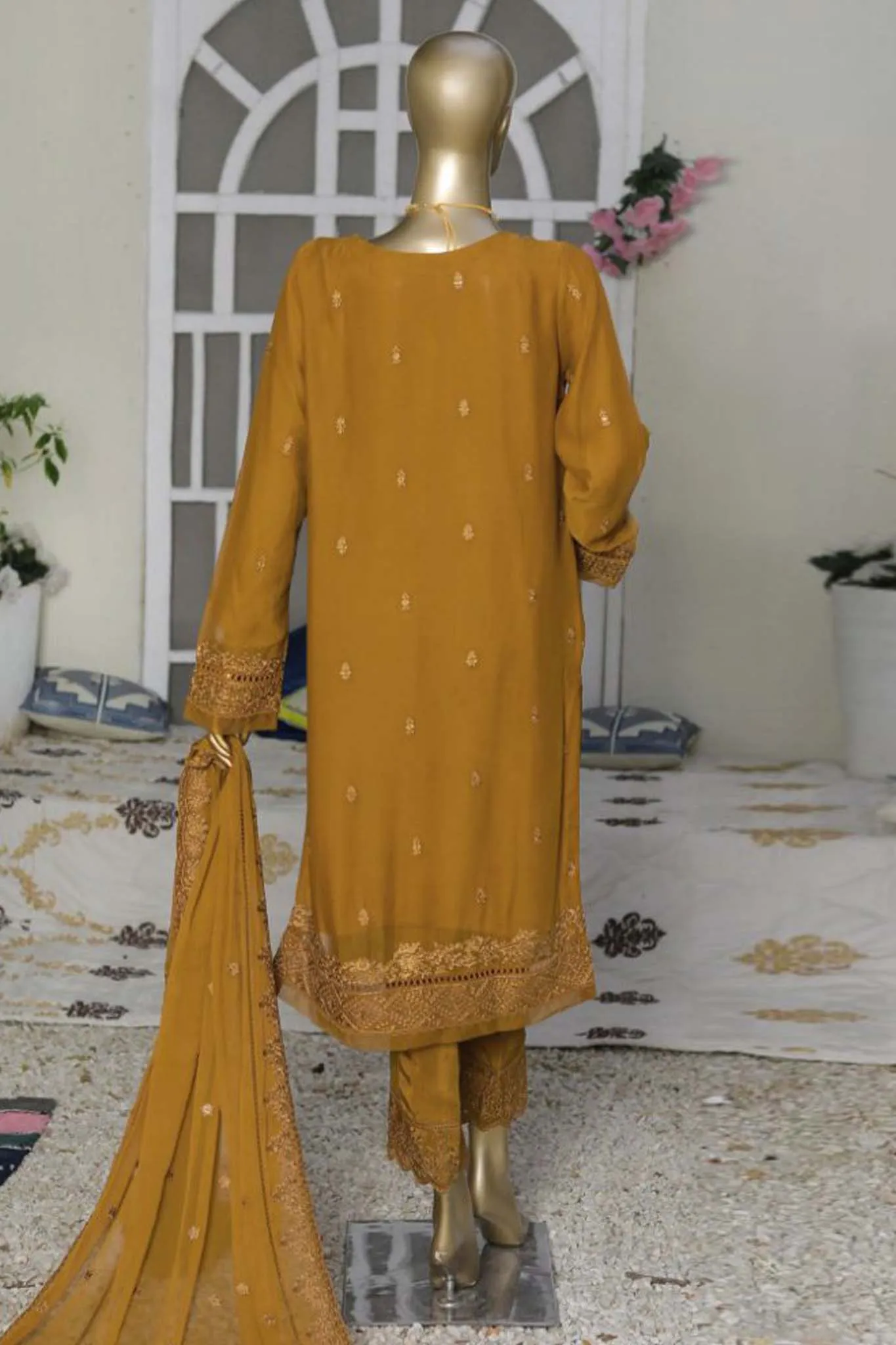 Hz Chiffon Pret Embroidered Formal Vol-02 Collection'2023-D-132 Golden