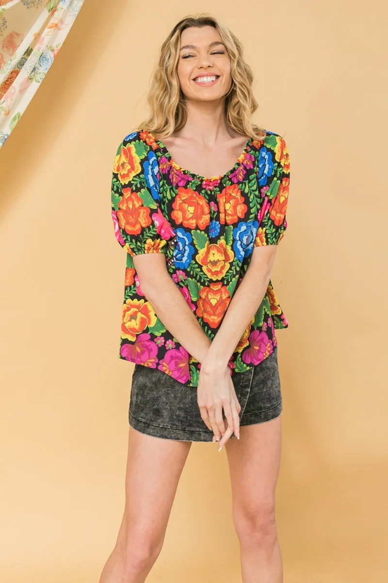 It11354  Off shoulder flower top