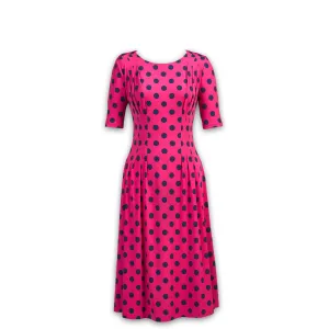 J. Peterman Women's Polka Dot Swing Dress in Magenta & Navy