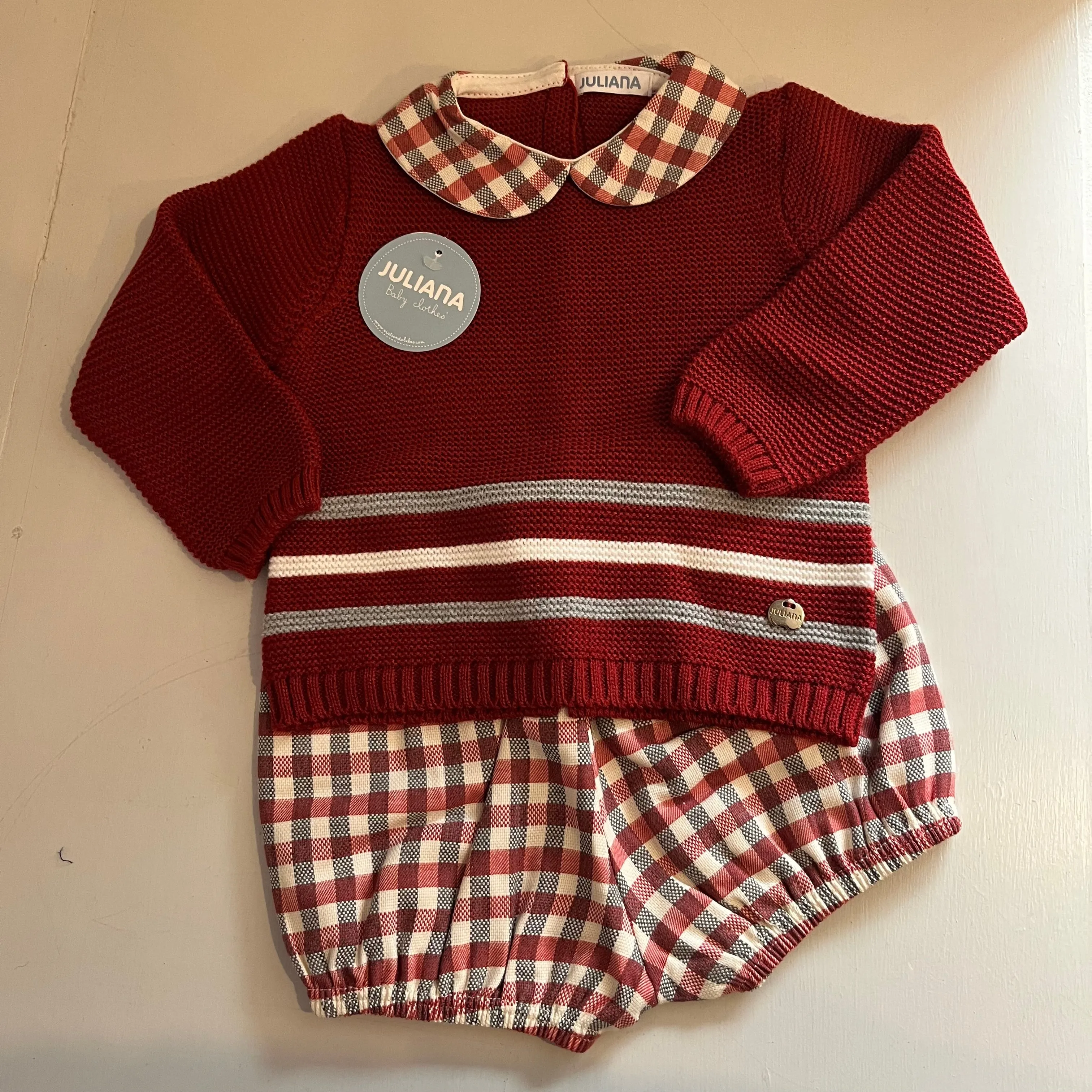 Juliana - Two Piece Stripe Set - Burgundy