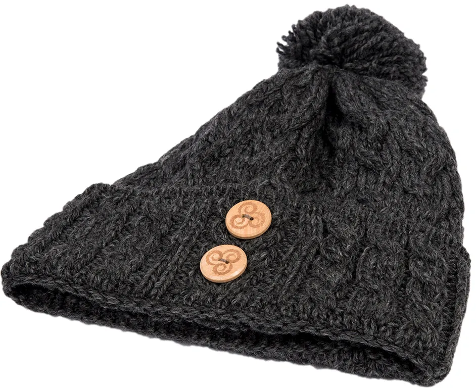 Ladies Supersoft Merino Button Detail Bobble Hat by Aran Mills - 5 Colours