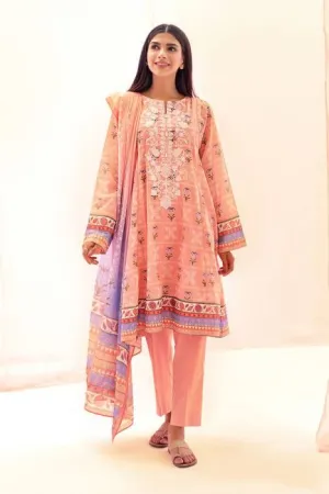 Light Pink Printed Lawn Pakistani Suit Set With Embroidery