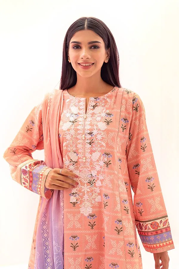 Light Pink Printed Lawn Pakistani Suit Set With Embroidery