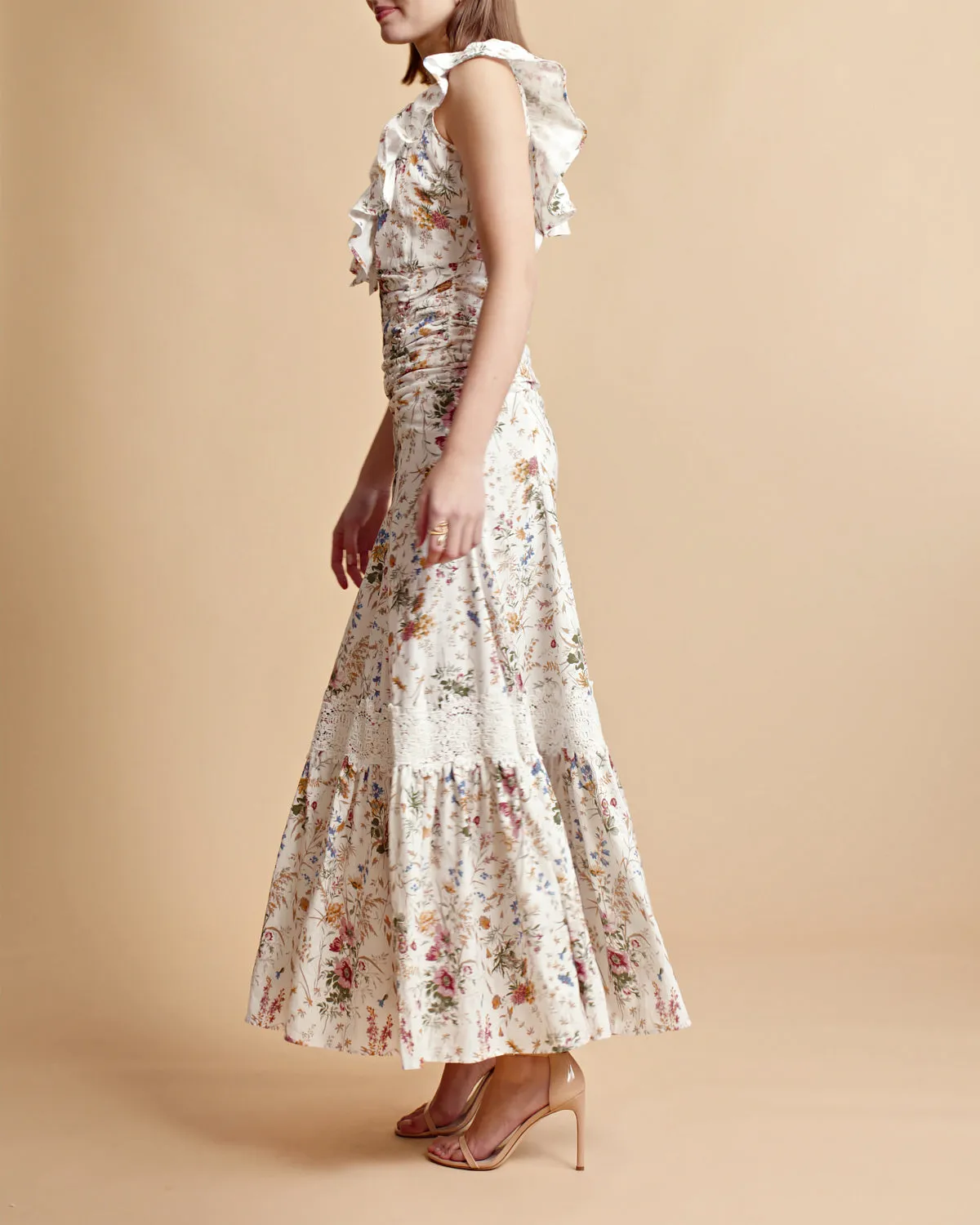 Linen Maxi Dress in Flower Garden