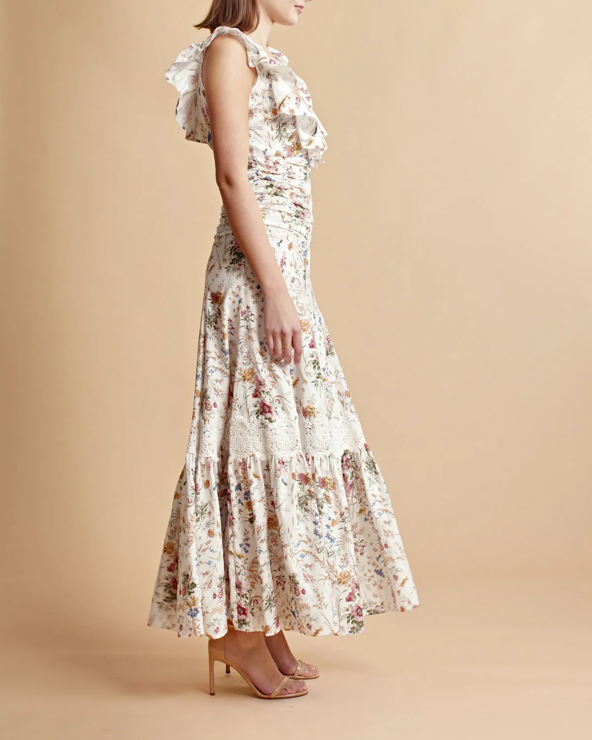 Linen Maxi Dress in Flower Garden