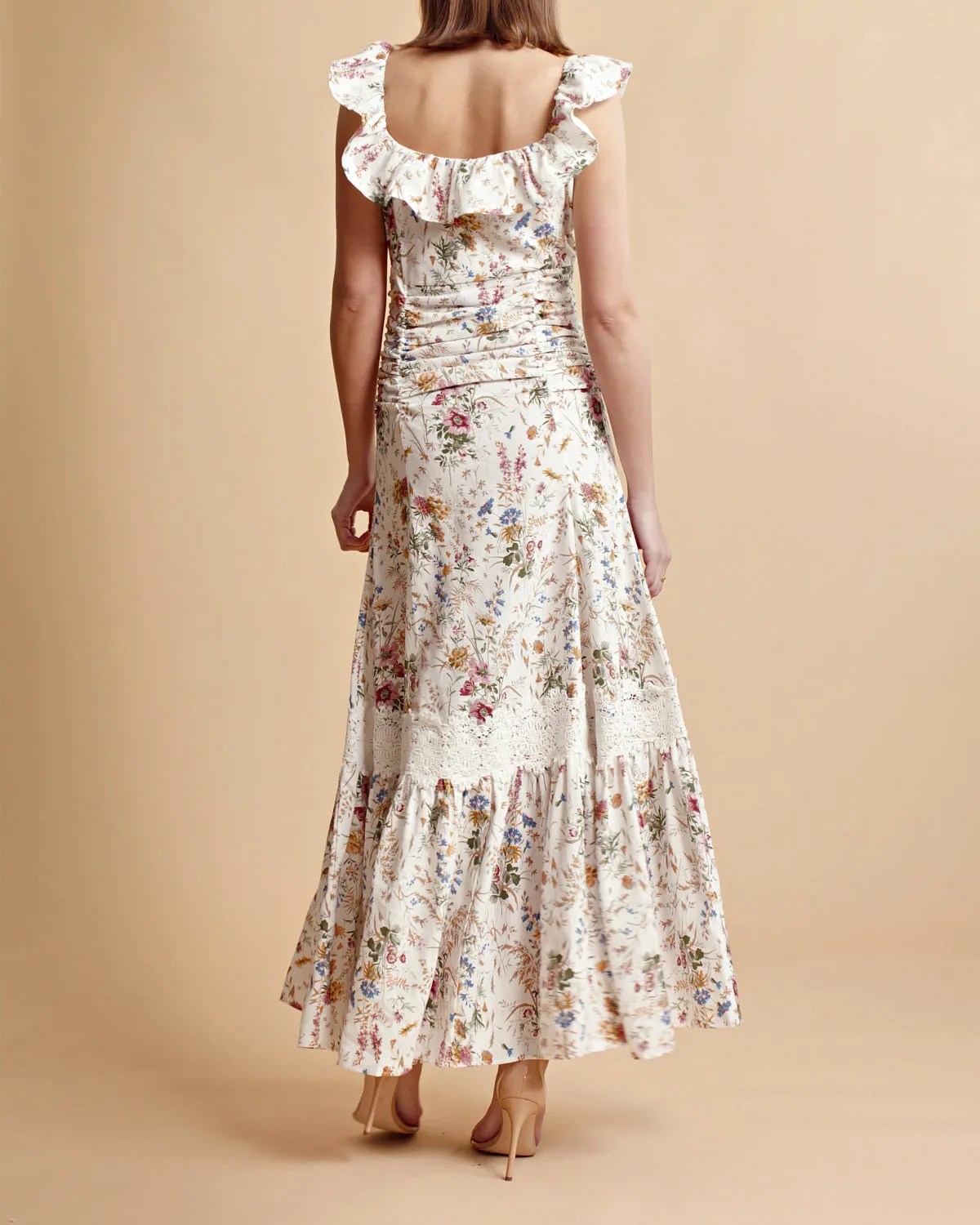 Linen Maxi Dress in Flower Garden