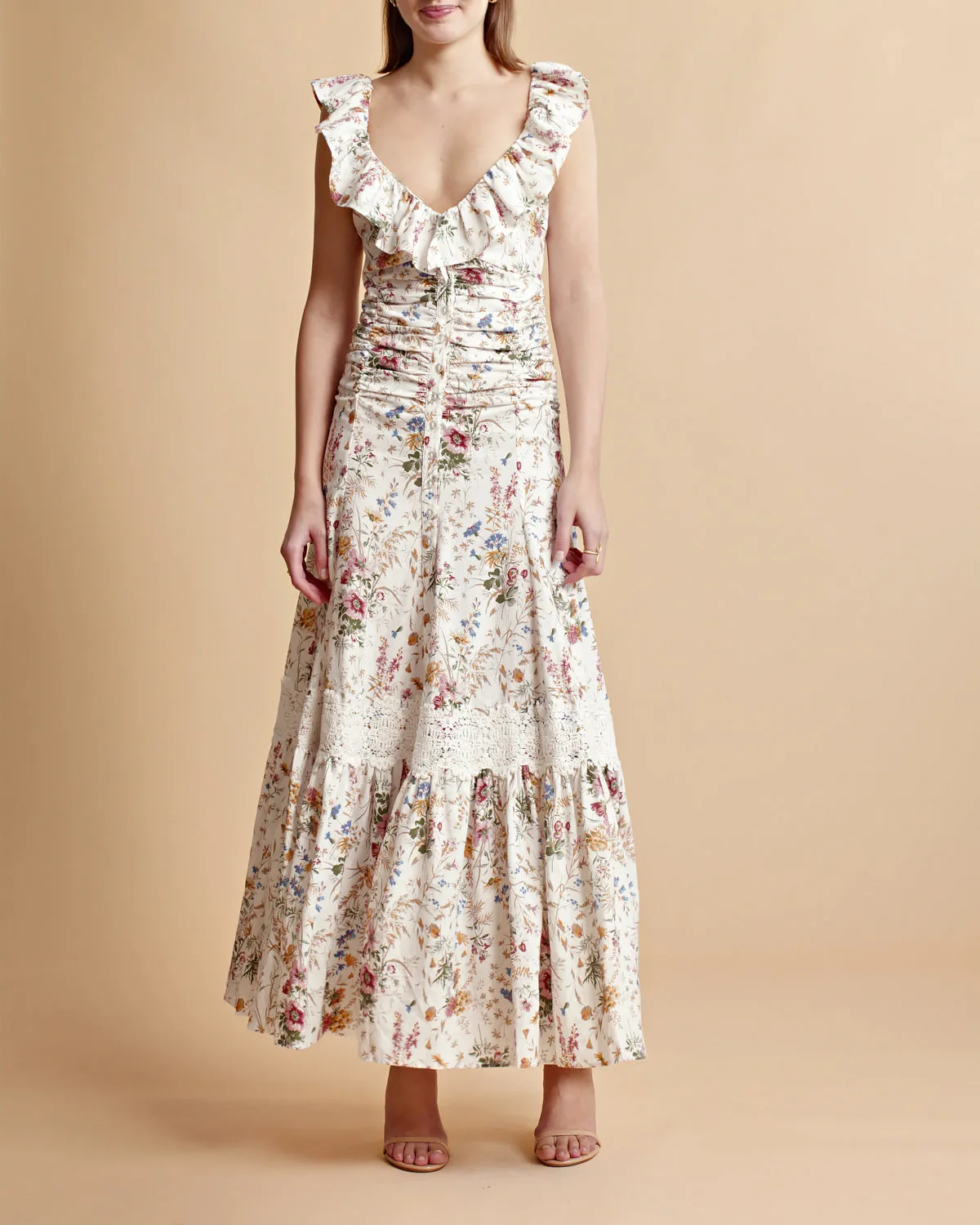 Linen Maxi Dress in Flower Garden