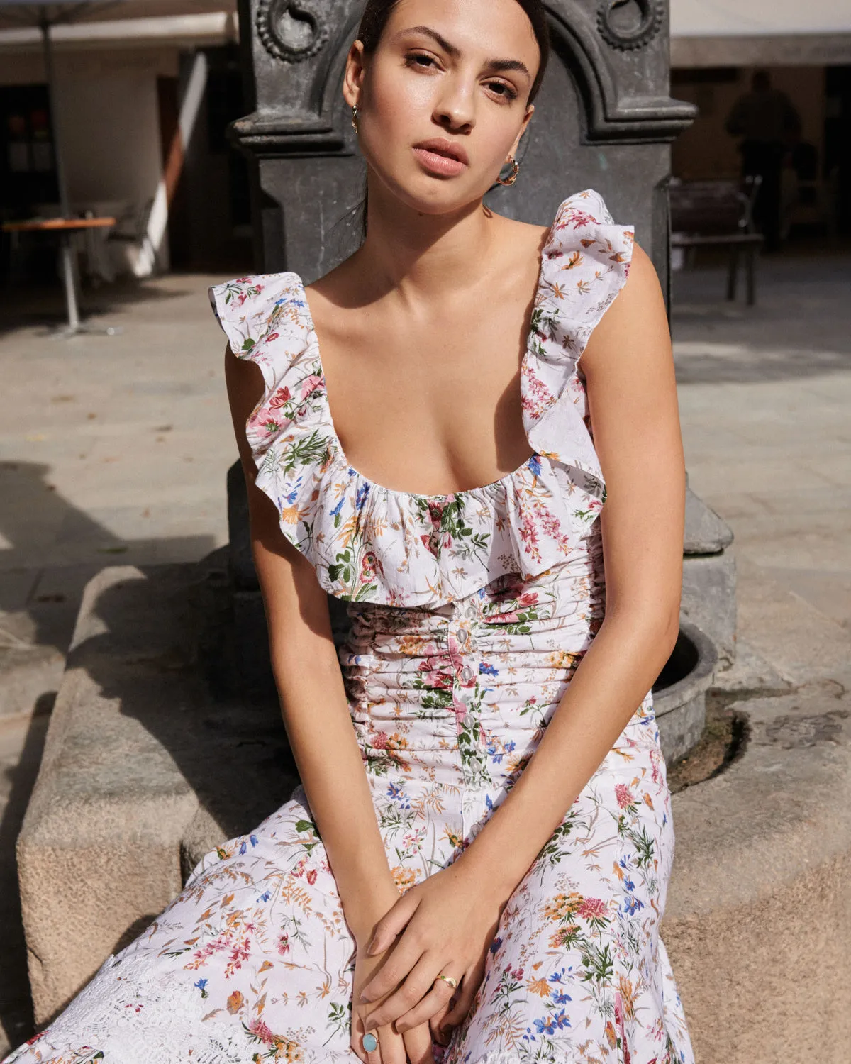 Linen Maxi Dress in Flower Garden