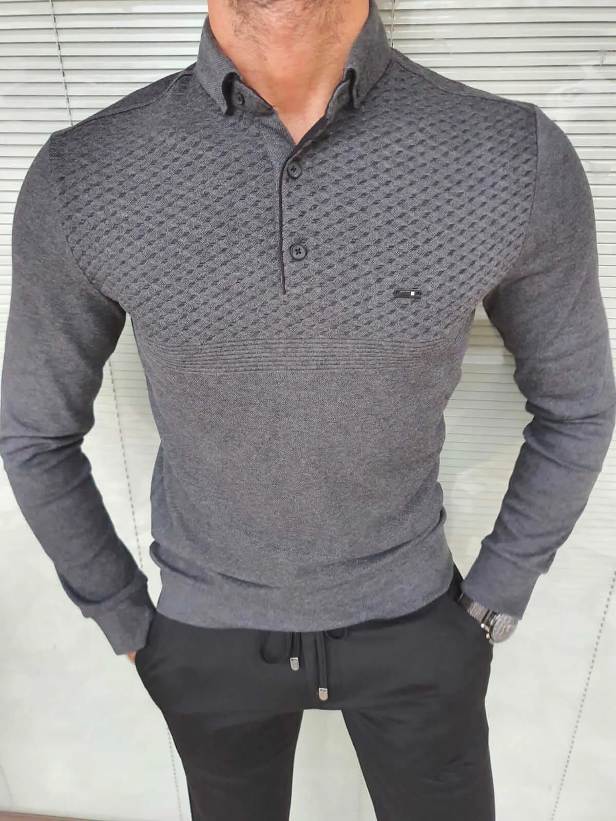 Longsleeve Gray combed knitwear