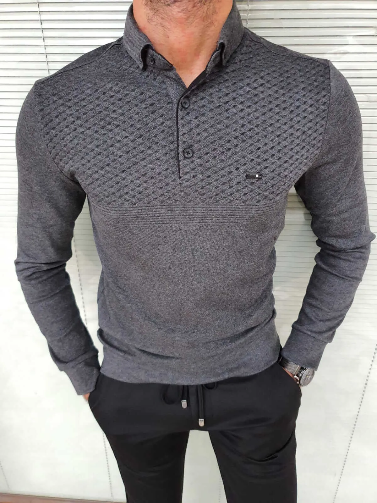 Longsleeve Gray combed knitwear