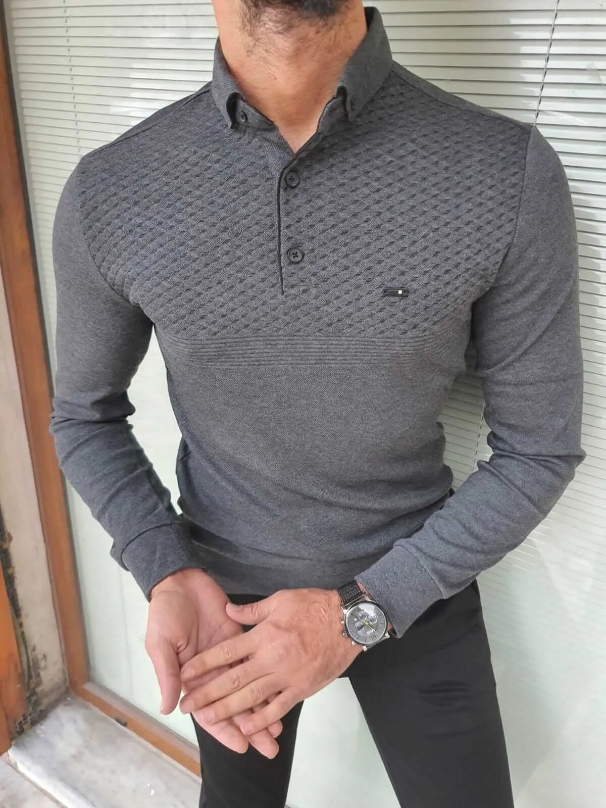 Longsleeve Gray combed knitwear