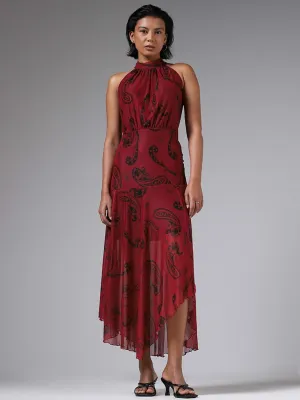 LOV Mango Paisley Printed Maroon Dress