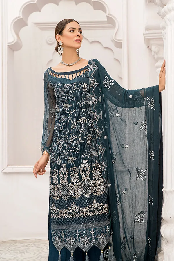 Luxurious Embroidered Chiffon Collection 2022 Vol-25 by Maryam - Exquisite Design D-36 Twilight Bloom