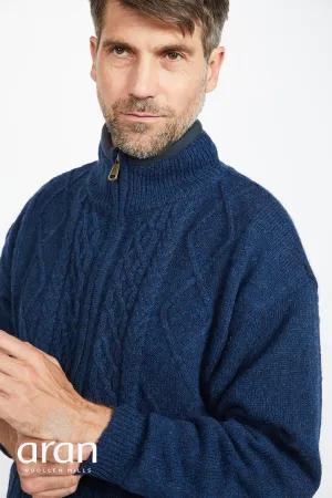 Mens Shetland Wool Zip Cardigan by Aran Mills - Dark Blue