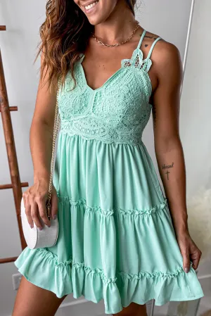 Mint Crochet Top Ruffled Short Dress