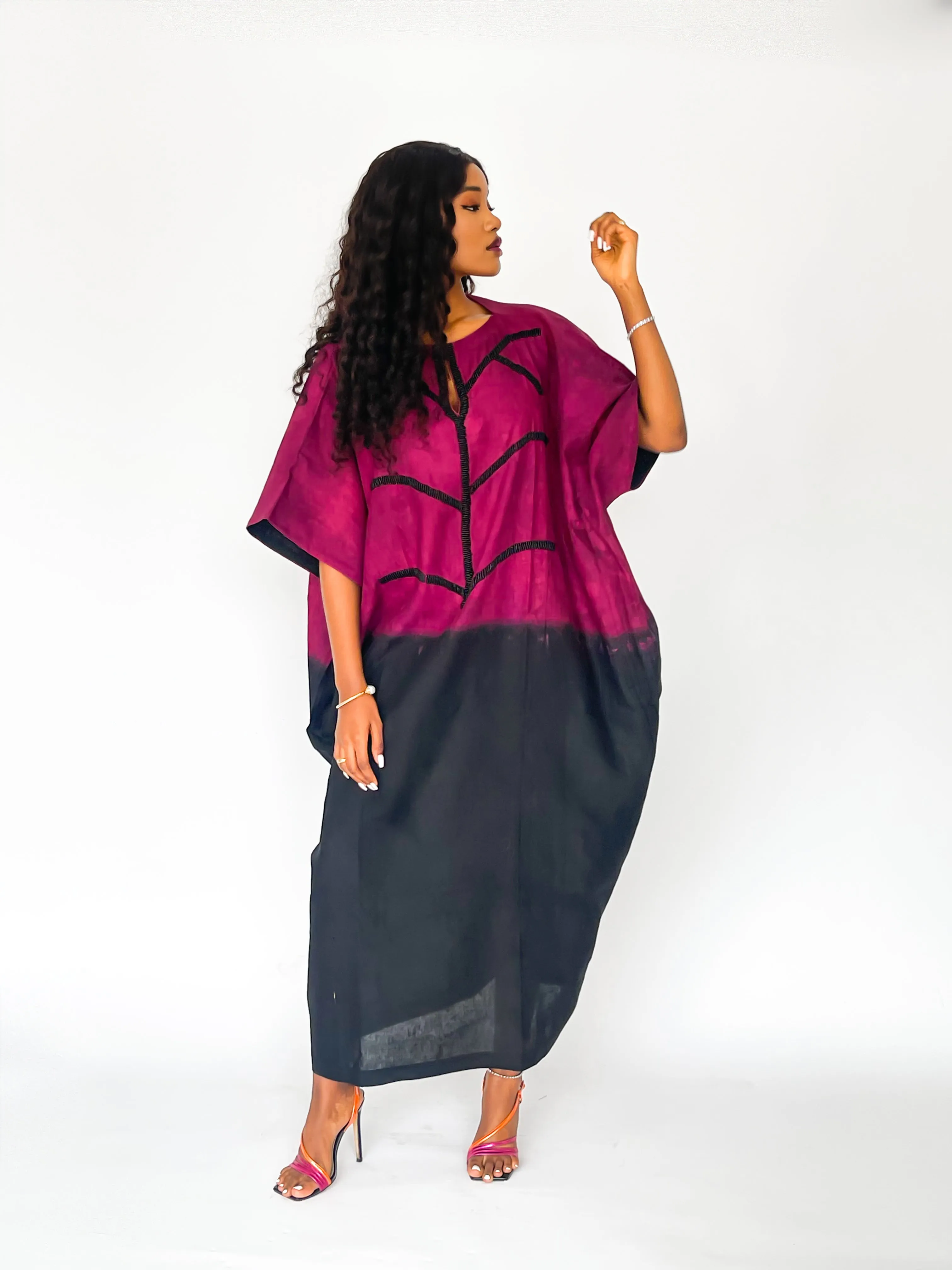 Nabilah Purple and Black Tunic with Black Beaded Neckline