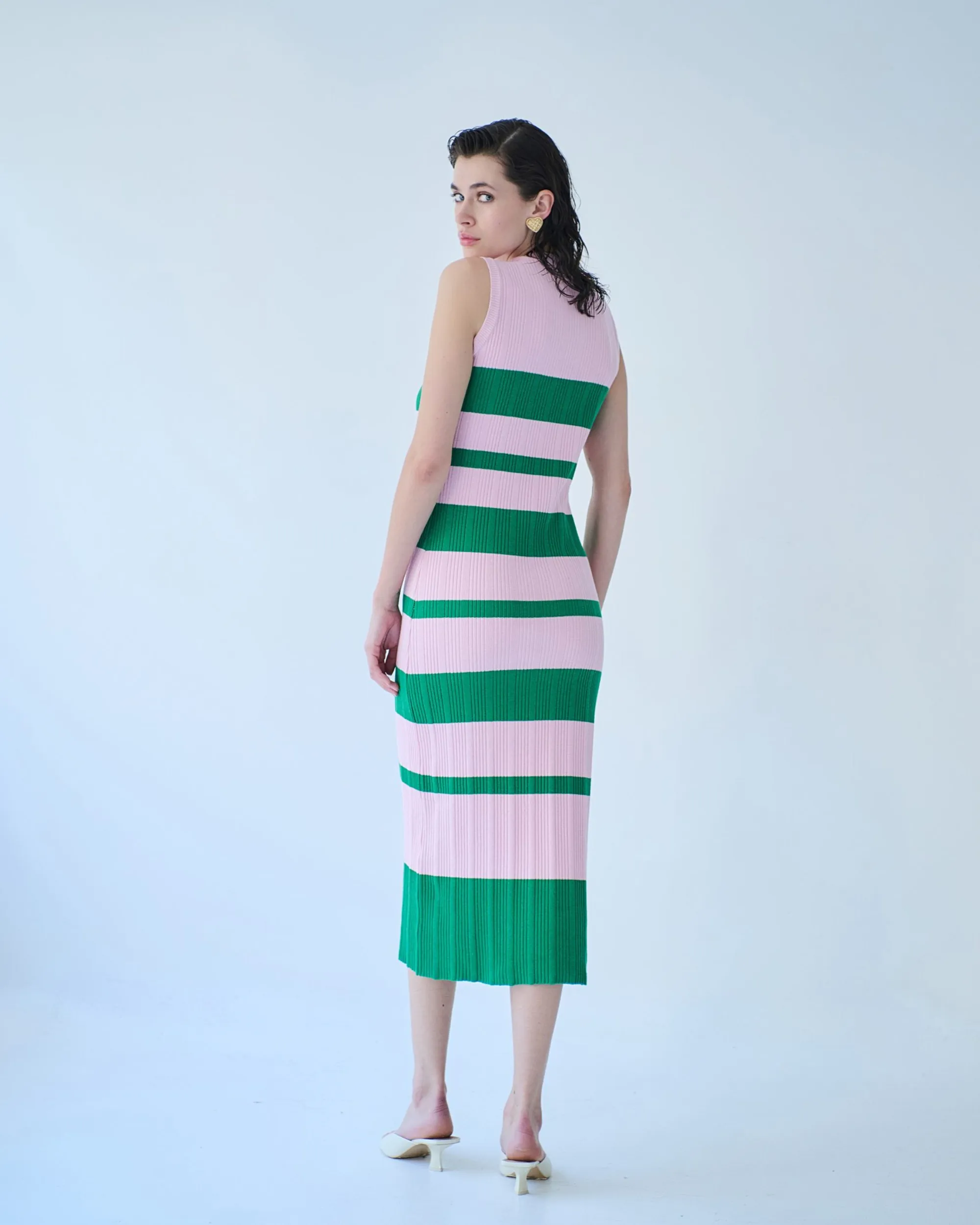 Pink Green Striped Dress